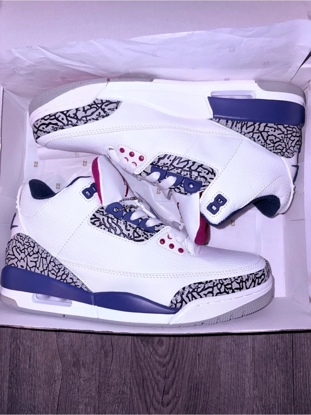 Jordan Men’s White Sneakers with Blue and Red Accents